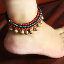 Women anklets 2016 new accessories DIY weaving bronze bells retro foot rope jewelry bracelet enkelbandje girl gift BT001