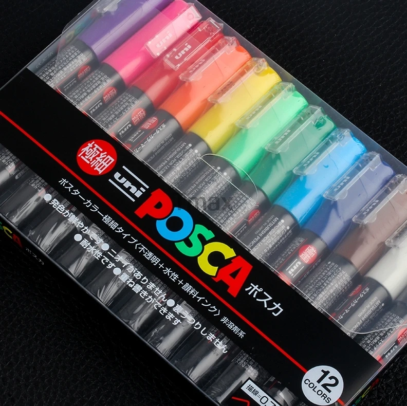 12 цветов Набор Мицубиси уни Posca PC-1M маркеры для рисования-очень тонкие пулевые Tip-0.7mm художественные маркеры для офиса и школы