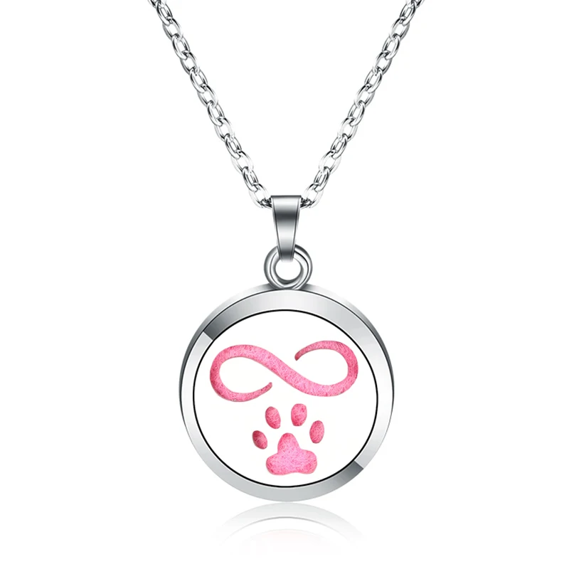 

New Animal Palm Print Aroma Diffuser Pendant Stainless Steel Aromatherapy Essential Oil Diffuser Perfume Locket Necklace Jewelry