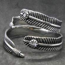 Диаметр: 7 см черный прозрачный камень имитация браслет с перьями 316L нержавеющая сталь полировальный высокое качество браслет байкера