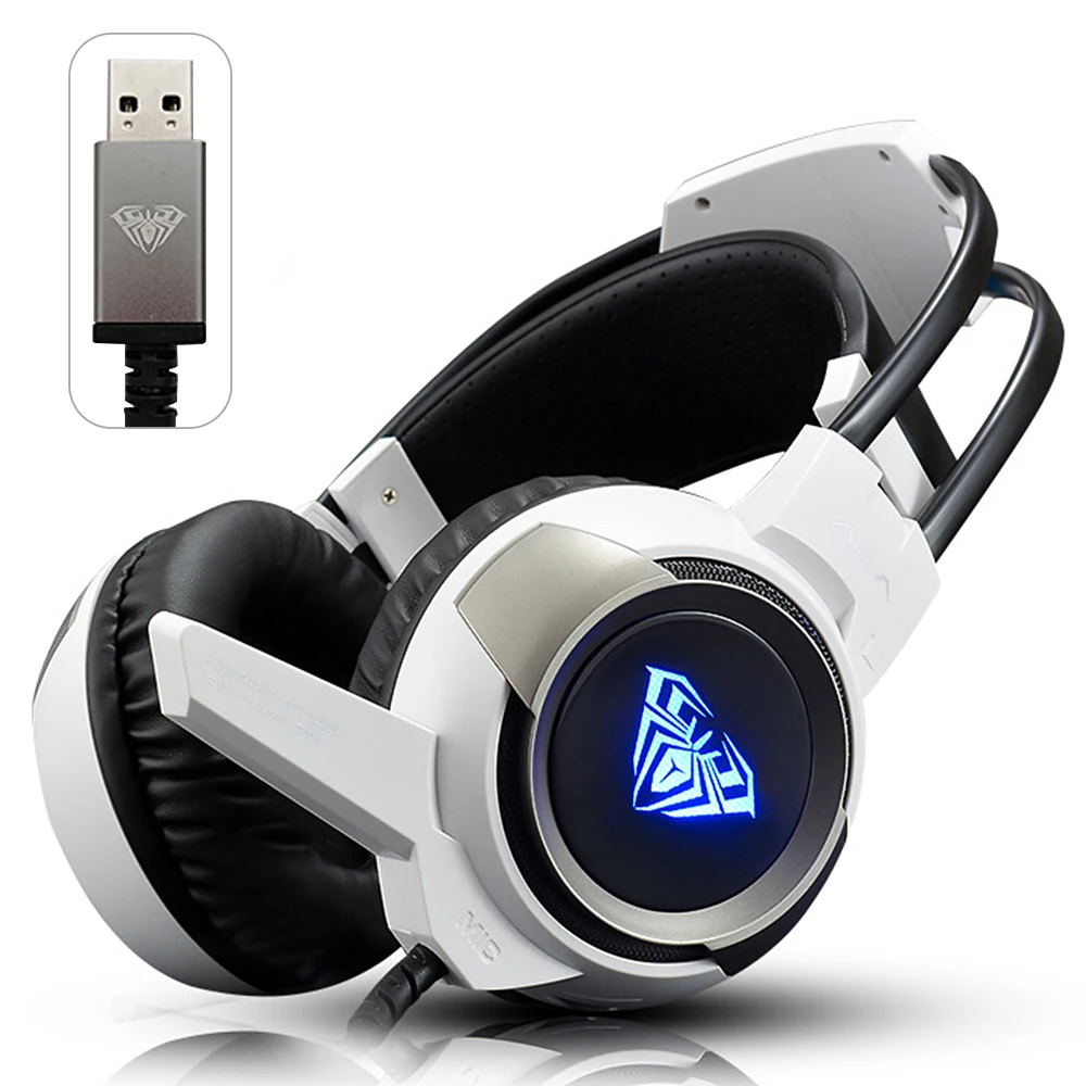 Игровые наушники PC gamer 7,1 объемный звук стерео USB с микрофоном наушники проводные Игровые наушники длина линии 2 м - Цвет: Белый