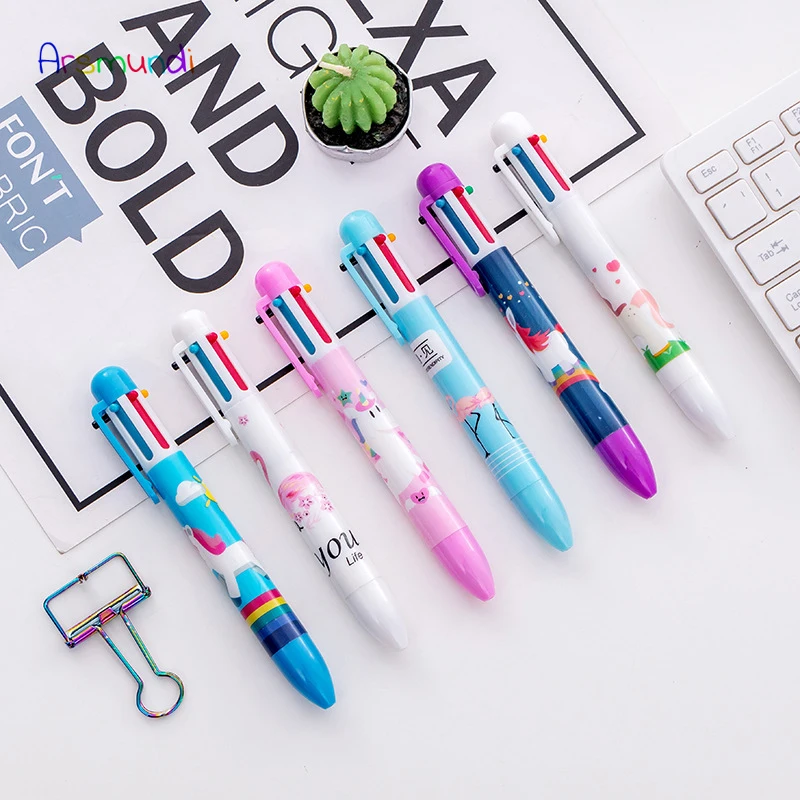 

KOWELL Cute Kawaii Multicolor Ballpoint Pen Unicorns 6 In 1 Colorful Stationery Creative School Office Supplies For Children