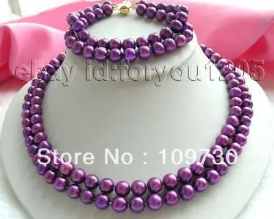 

Jewelry 00418 2row Natural 9mm Lavender Pearl Necklace Bracelet A Set (A0423) -Top quality free shipping