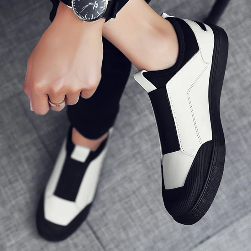

Large size 39-45 Sewing male loafers Elastic band leather men shoes breathable men formal shoes 2019 basic new fashion