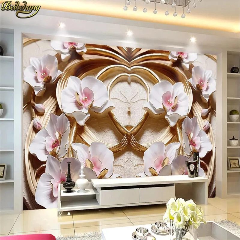 

beibehang Custom photo wallpaper mural 3D Phalaenopsis embossed background wall decoration painting embossed living room mural