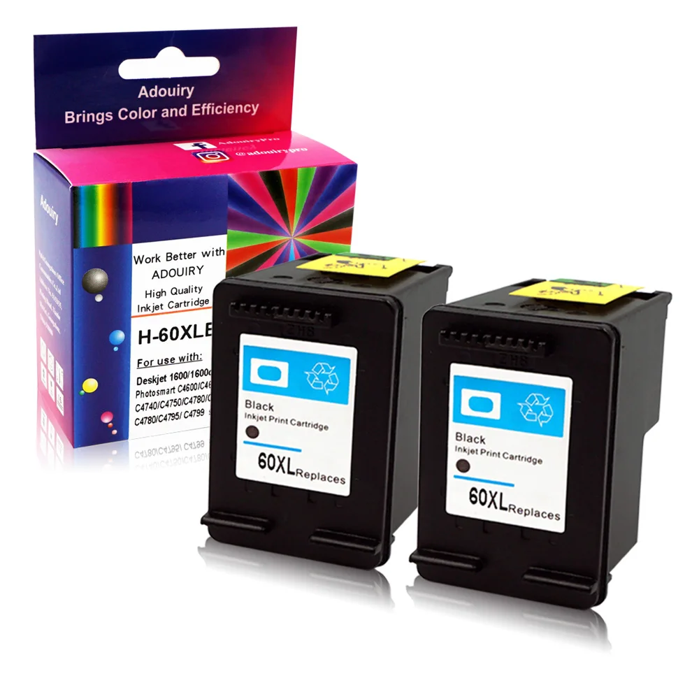 Adouiry 60XL Black Ink Cartridge High Yield for HP Deskjet D2530 D2545 F2430 F4224 F4440 F4480