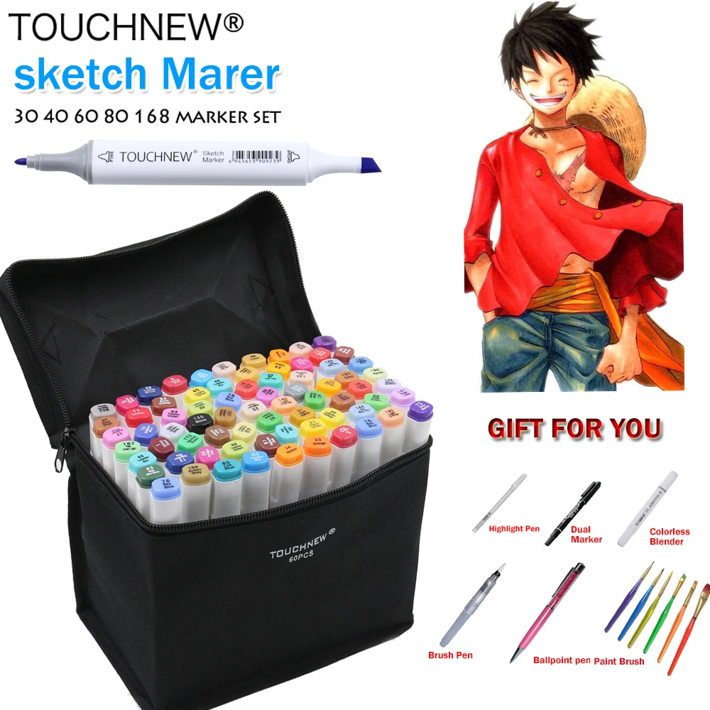 TOUCHNEW 168 Colors Artist Painting Manga Art Marker Pen Head Alcohol Art Sketch Graffiti Copic Markers