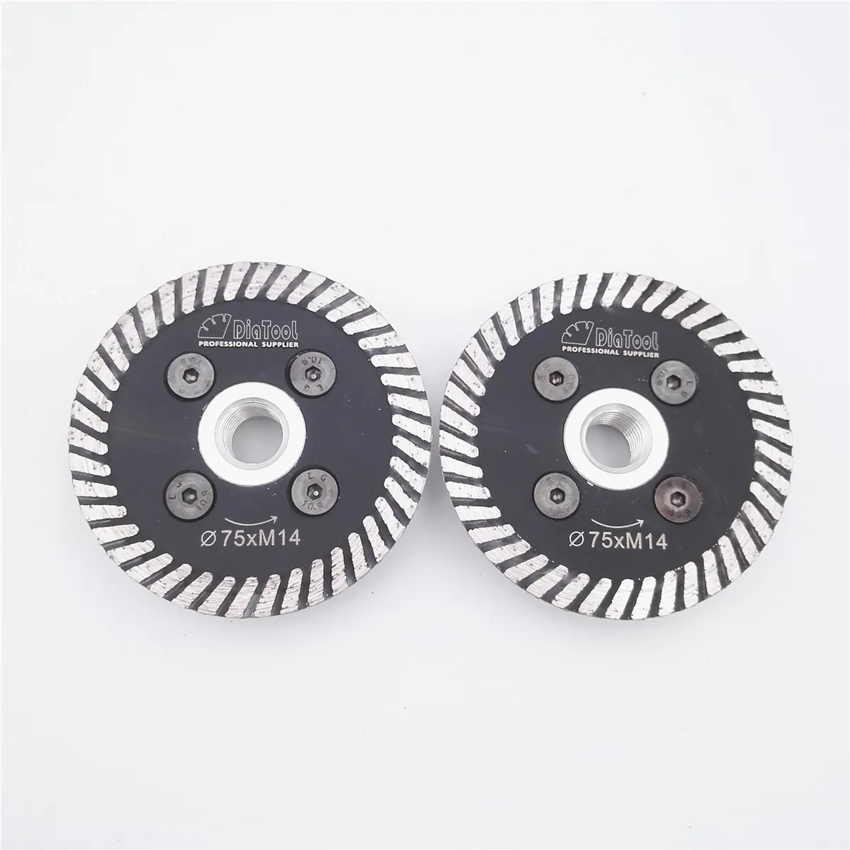 DIATOOL 2 pcs 75mm Hot pressed mini turbo diamond engraving saw blades with removable M14  flange