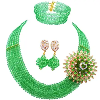 

Majalia Classic Fashion Nigeria Wedding Africa Beads Jewelry Set Light green Necklace Bracelet Bridal Jewelry Sets MH-16