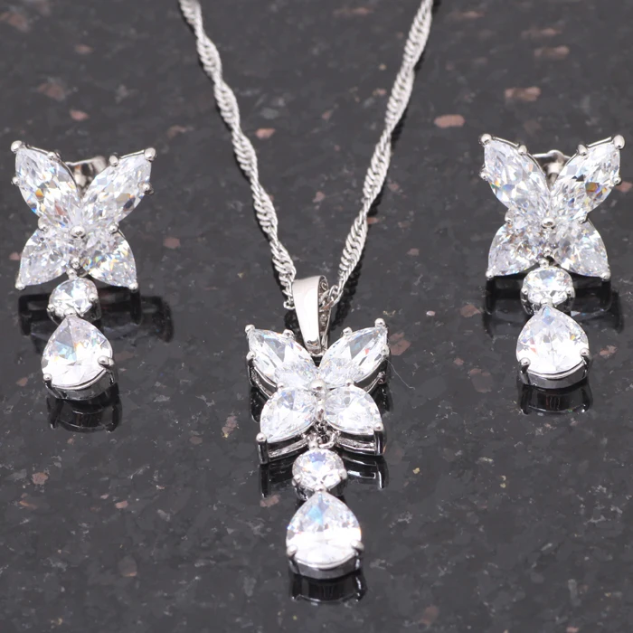Rolinason серебряные штампованные серьги ожерелье кулон кольца 43 см цепь AAA CZ Модный набор украшений для женщин вечерние JS586