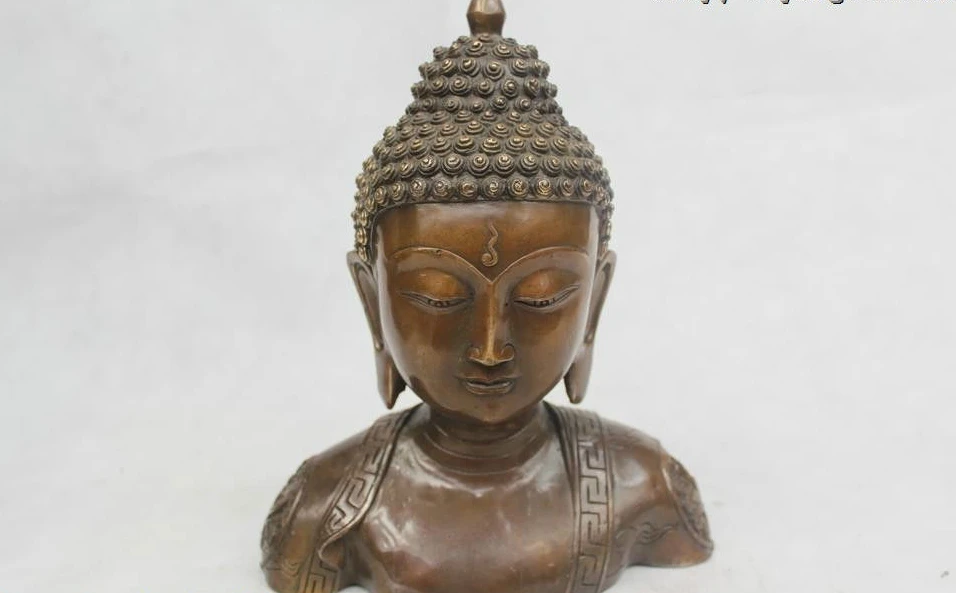 

11"Chinese Folk Pure Bronze excellent Lucky Sakyamuni Buddha head