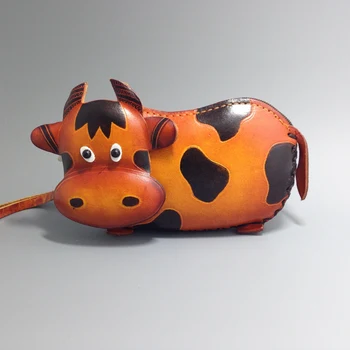 

cartoon animal cow genuine leather coin purse handmade cute genuine leather wallet mini cowhide bag