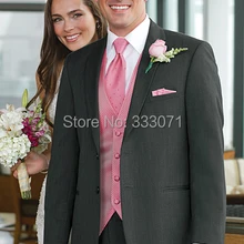 Заказ Нотч смокинг для жениха серый Лучший мужчина свадьбы дружки Мужчины Формальные костюмы Жених куртка+ брюки+ галстук+ жилет