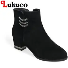 FASHION 2017 Lukuco font b women b font ankle boots pure color round toe String Bead