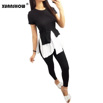 

XUANSHOW Women Clothes Fashion Slim Two Piece Set Top And Pants Ladies Tracksuits Irregular Patchwork Jogging femme Outfits