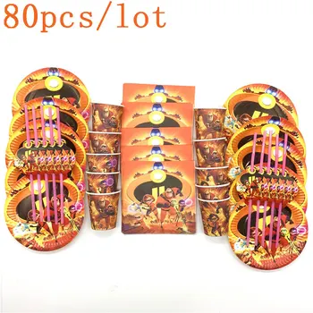 

80pcs The Incredibles Theme Disposable Tableware Set Napkins Straws Cups Plates Baby Shower Party Decoration Supplies Tableware