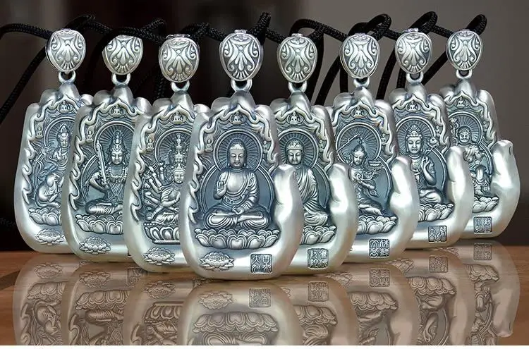 S999 sterling silver 12 Zodiac patron saint pendant men and women silver necklace natal Buddha Amitabha pendant S999 sterling silver 12 Zodiac patron saint pendant men and women silver necklace natal Buddha Amitabha pendant