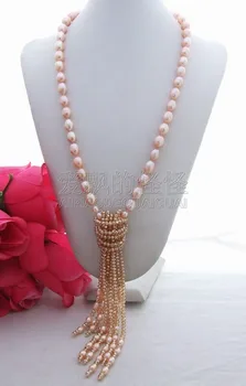 

N130529 Stunning! 25" 12mm Pink Pearl&Crystal Necklace