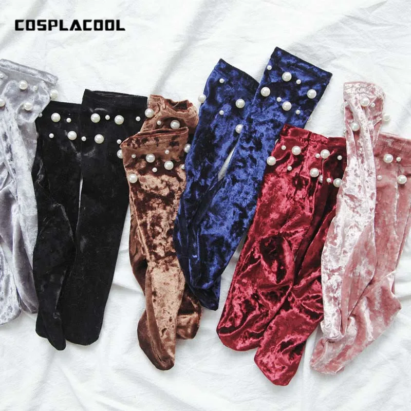 

[COSPLACOOL]Fall/Winter Pearl Glitter Warm Handmade Socks Women Silver Gold Silk Colorful Shining Meias Shiny Calcetines Mujer