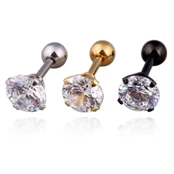 Korean Fashion 3/4/5/6mm Round White Zircon Cartilage Earring Ear Piercing Body Jewelry CZ Stud Earring For Women