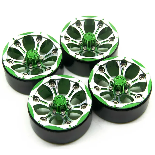 Best Offers 4Pcs/set Alloy Wheel Rims 1/10 RC Crawler 1.9 Beadlock Wheel Hubs for SCX10 D90 90034 90035 Aluminum RC Car Accessories Green