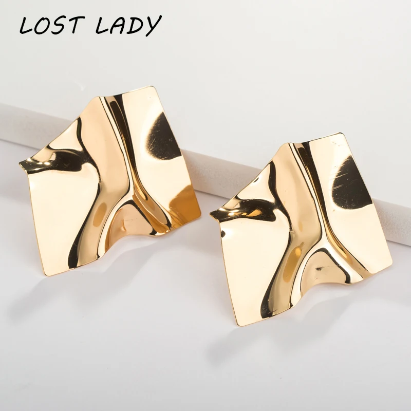 

Lost Lady Statement Heavy Earrings For Women Metal Irregular Geometric Fashion Personality Stud Earring Gold Earings Jewelry