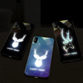 

EKIND Spirit deer Tempered Glass Phone Case for iPhone X XS XSMAX Led LOGO flash Glass Case For iPhone Protective Phone Cover