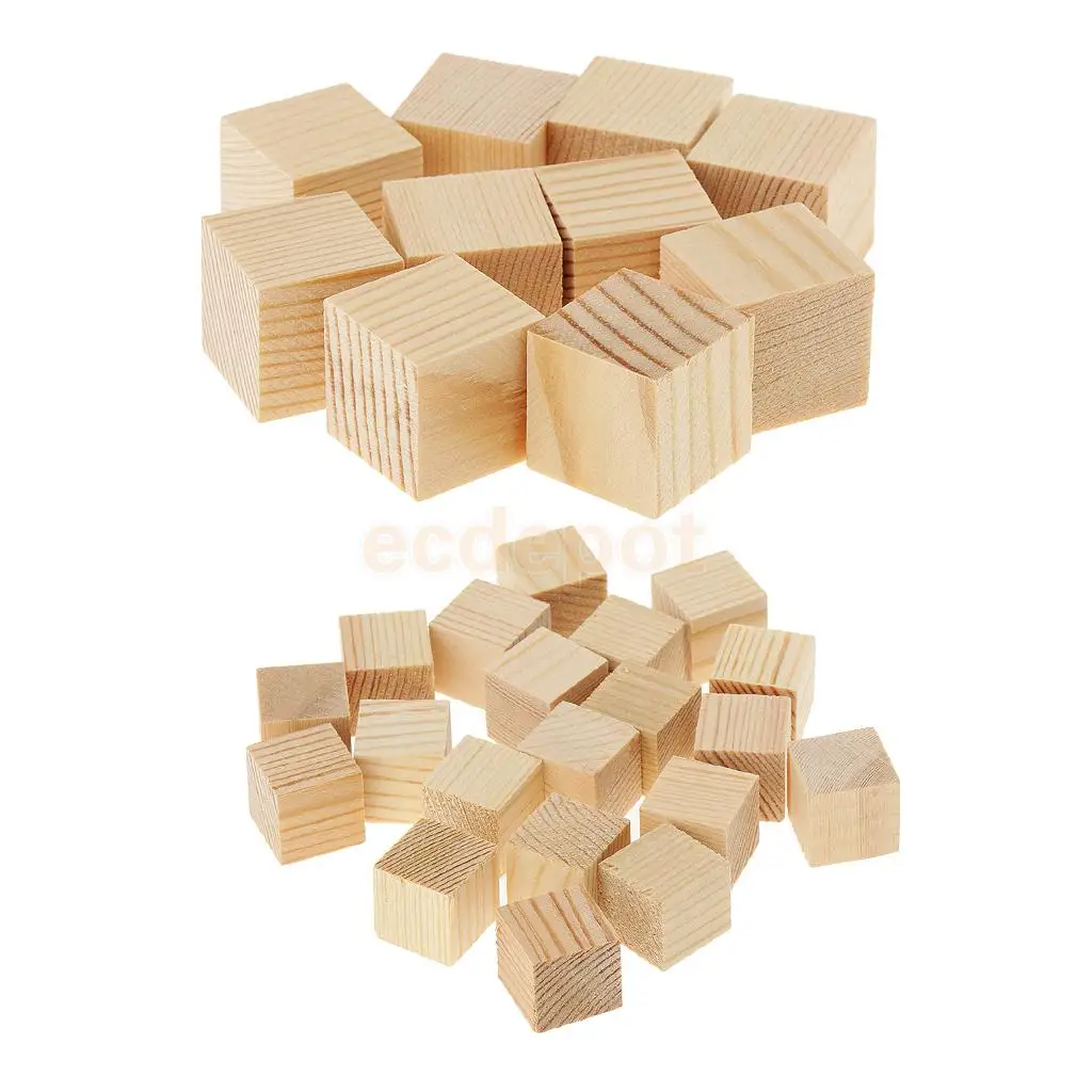 MagiDeal 30 Pieces Blank Natural Unfinished Wood Cube Blocks Wooden Pieces for Model Making Wood Craft Woodworking 15mm 20mm