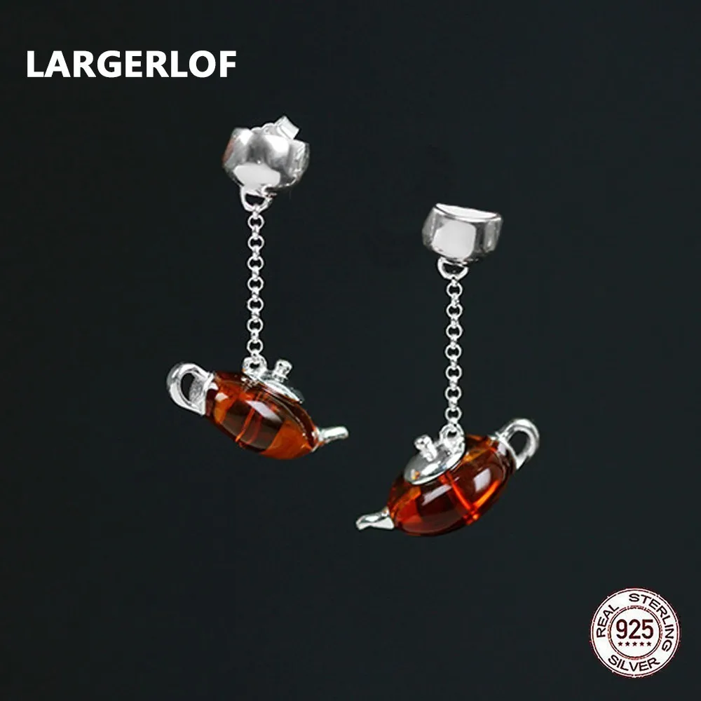 

LARGERLOF Agate Earring 925 Sterling Silver Drop Earrings Female Handmade Fine Jewelry Minimalist Teapot Earrings ED49015