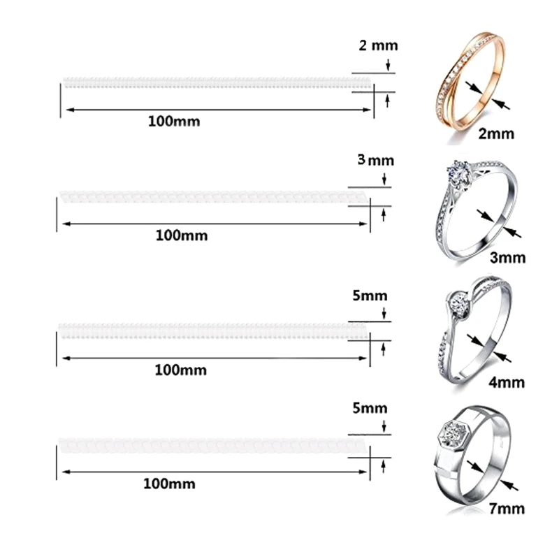 Регулятор размера кольца для свободных колец для любых колец, 4 размера s с полировочной тканью