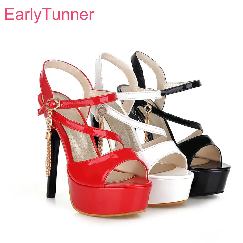 comprar Nova marca de Qualidade Venda Quente Preto Vermelho Mulheres Plataforma Sandálias Da Moda Sapatas de Vestido da senhora Stiletto Salto Alto EH18 Além Big Size 10 43