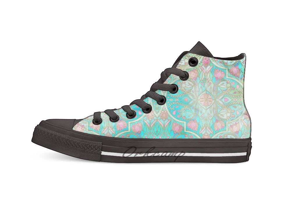 

Floral Moroccan in Spring Pastels Aqua Pink Mint Peach Design breathable Casual High Top lace-up Canvas shoes sneakers
