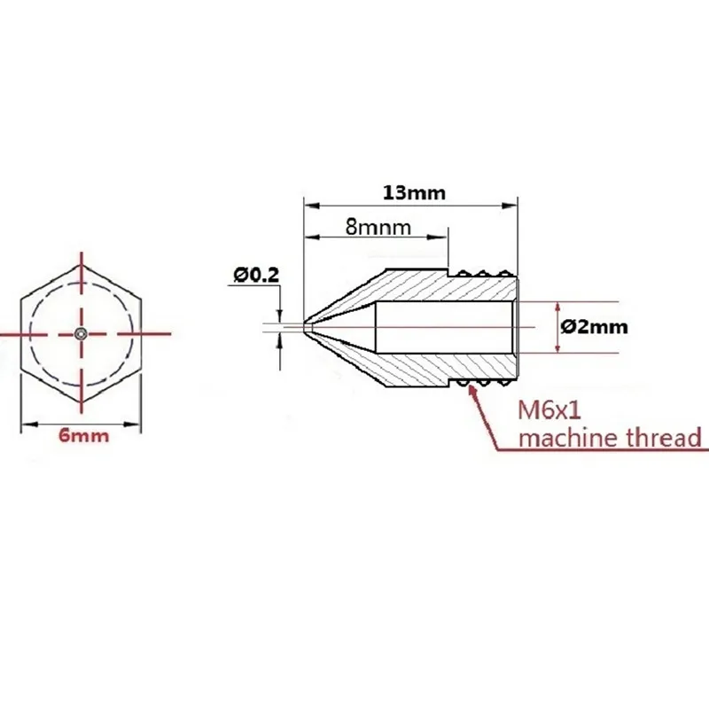 MK8 فوهة ل 3D طابعة MK7 الفوهات 0.2 0.3 ملليمتر 0.4 ملليمتر 0.5 ملليمتر النحاس صالح ل اندر 3 السلس شكل مع حروف 3D طابعة أجزاء