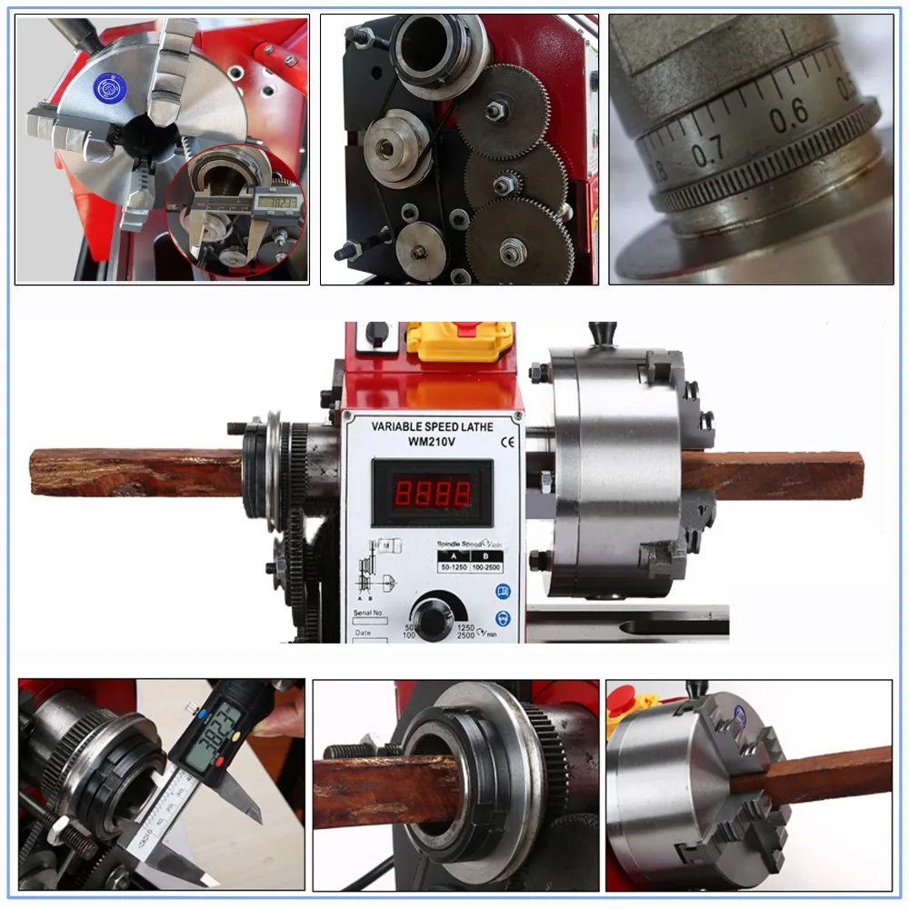 Обновленный бесщеточный мотор мини токарный станок металлический токарный станок с переменной скоростью вращения шпинделя 8x16 дюймов мини скамейка токарный станок 38 мм отверстие шпинделя