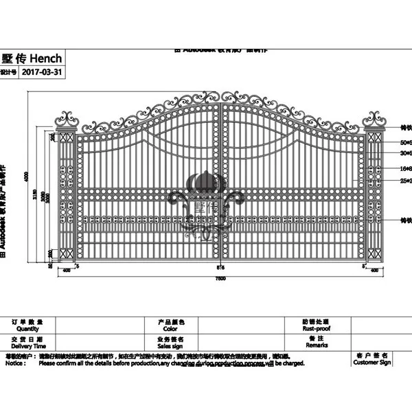 HENCH Венеция стиль декоративные железные кованые двойной подъездной путь ворота 26' высокое качество