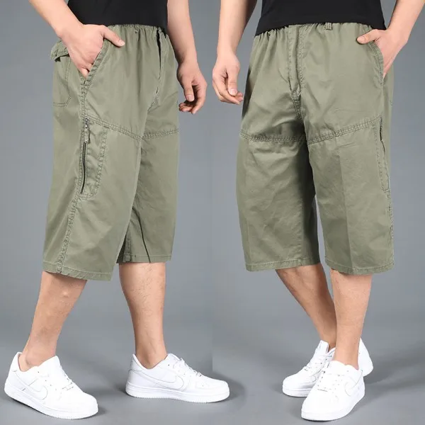 Летние мужские шорты размера плюс, xxl, 4xl, 5xl, 6xl, хлопковые повседневные шорты цвета хаки с эластичной резинкой на талии, короткие брюки в стиле хип-хоп, большие