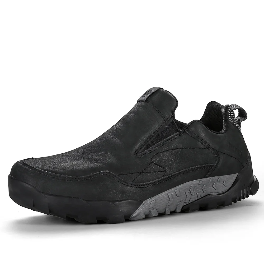 HUMTTO прогулочная обувь для мужчин Уличная эластичная износостойкая обувь для альпинизма кожаная спортивная обувь слипоны кроссовки - Цвет: Black
