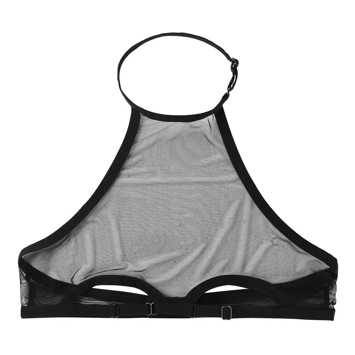Women's See Through Lingerie Bra Top Mesh Sheer Bra Top Lingerie Halter Neck Backless Hollow Out Cups Wire-free Unlined Bra Top