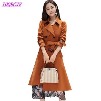 

2018 Spring New Women Windbreaker Coat Irregular Hem Trench Coat Medium length Belt Solid color Slim Outerwear Coat IOQRCJV Q057