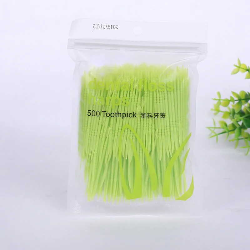 

500Pc Plastic Toothpick Dental Interdental Brush Double Head Toothbrush Floss Brush Tooth Pick Interdental Cleaner Oral Hygiene