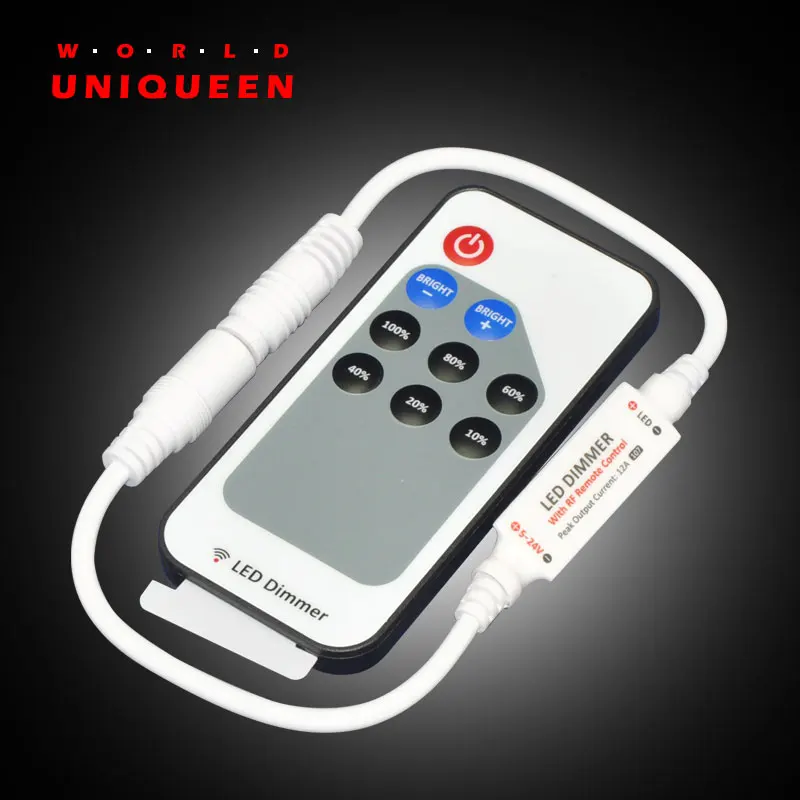 

DC5-24V 144-288W 12A*1 Channel wireless single color led dimmer controller+ RF remote with DC Socket for led strip light SMD5050