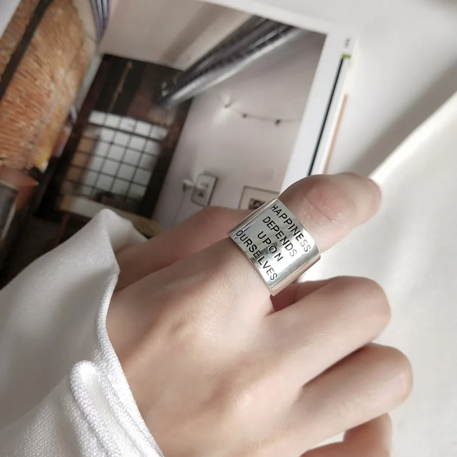 

Hot selling real 925sterling silver finger jewelry wide letter rings HAPPINESS DEPENDS UPON OURSELVES rings best friend gifts