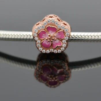 

Genuine 925 Sterling Silver Beads Accessories New Pink peach Bracelets DIY Jewelry Making