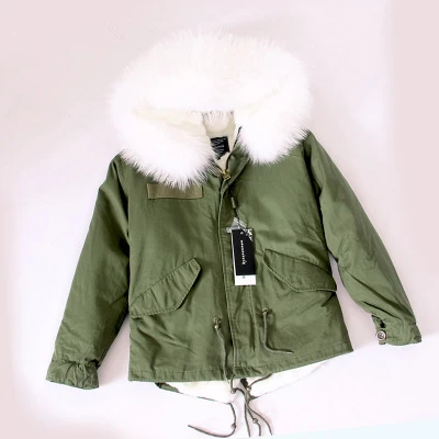 Высокое качество Новая женская зимняя армейская зеленая куртка пальто Толстые парки натуральный мех енота воротник с капюшоном верхняя одежда - Цвет: 1