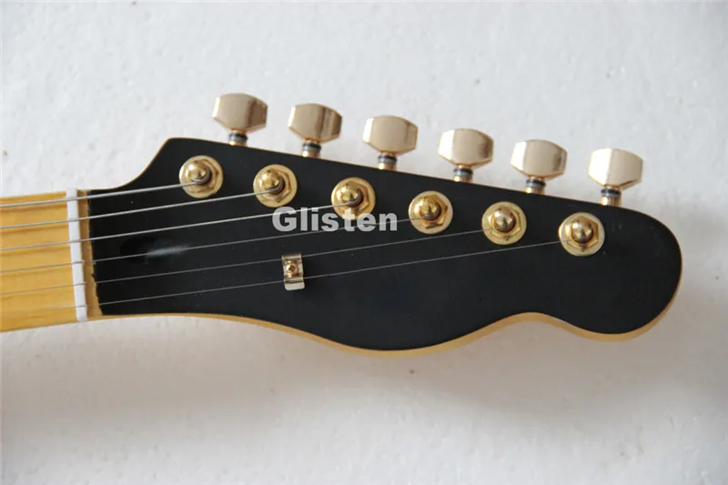 TL черная электрогитара с золотой фурнитурой, желтая привязка на заказ ...