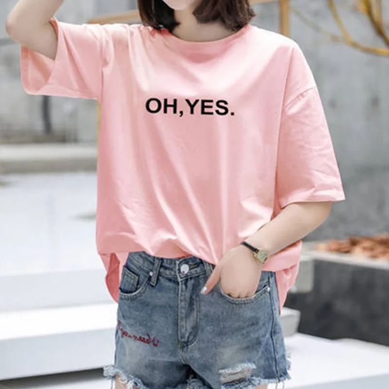 Весна Лето Мода 2019 Новая женская футболка с буквенным принтом короткий рукав o-образным вырезом хлопок женские свободные повседневные топы