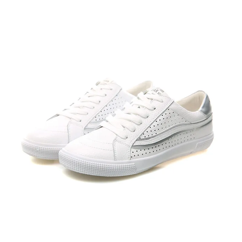 Señoras De 01 Calidad Mujeres 02 Zapatos Casuales Marca Planos Las Genuino white Cuero Red A072 100 white Zapatillas Alta Transpirable White And Blanco Los La Silver 01 65wqA