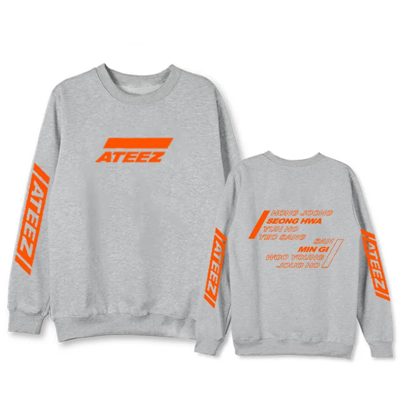 Kpop ATEEZ розовый круглый воротник толстовки для мужчин wo хип хоп осень теплая уличная Свободные Толстовка Корейская одежда - Цвет: grey