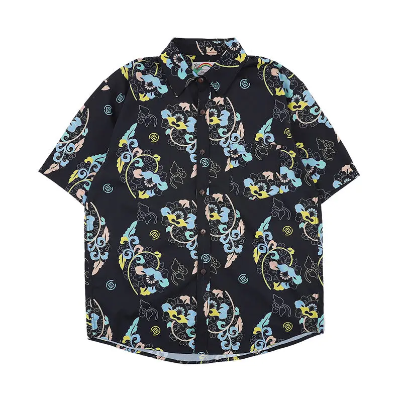 Уличный с короткими рукавами рубашки для мужчин Harajuku 3D печатных Гавайские летние пляжные свободные цветы винтажные рубашки мужские рубашки - Цвет: Небесно-голубой