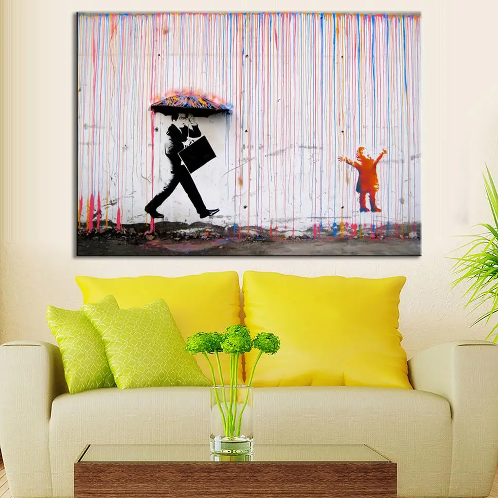 Living Room Art aliexpress : buy banksy art colorful rain wall canvas wall art Living Room Art aliexpress : buy banksy art colorful rain wall canvas wall art